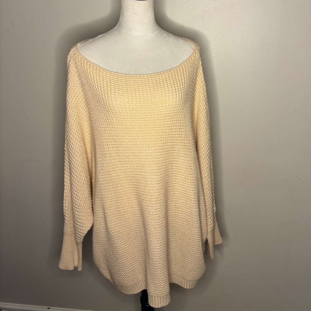 cream color waffle knit sweater OFF THE SHOULDER
